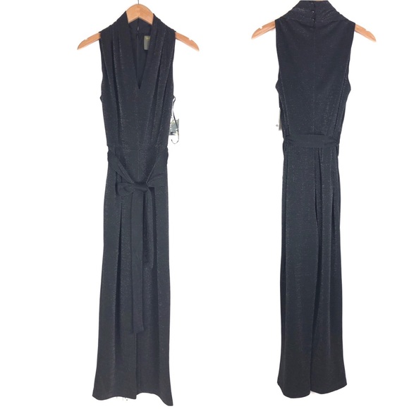 Taylor Pants - JUST TAYLOR  jumpsuit black shimmer V neck dressy